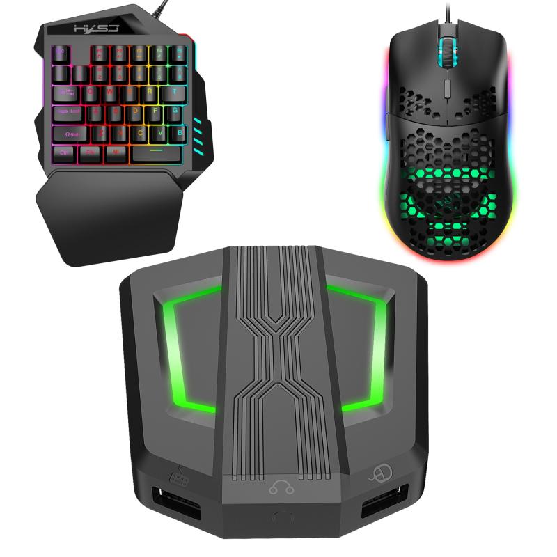 HXSJ P6+V100+J900 Keyboard Mouse Converter + One-handed Keyboard + Gaming Mouse Set  |  Wired Mice Computer Accessories Wired Mice