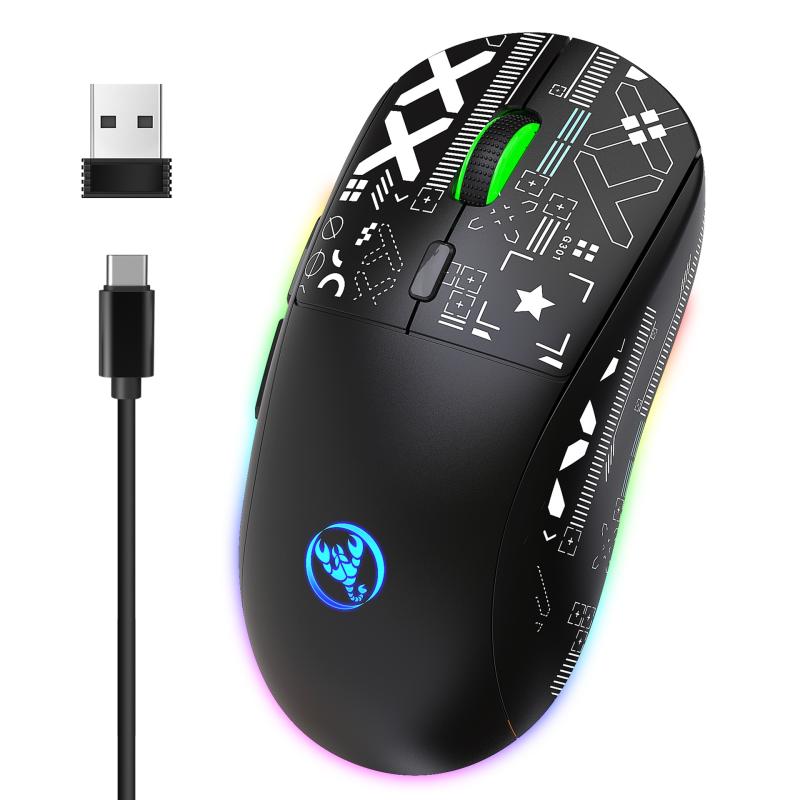 HXSJ T90 RGB Light Three-mode Wireless Gaming Mouse (Black)  |  Wireless Mice Computer Accessories Wireless Mice