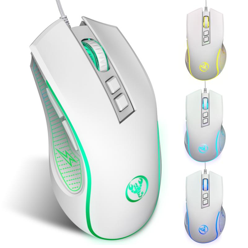 HXSJ X100 7-buttons 3600 DPI Cool Glowing Wired Gaming Mouse, Cable Length: 1.5m (White)  |  Wired Mice Computer Accessories Wired Mice