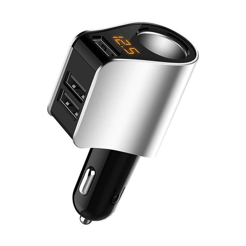 HY10 3 In 1 Car Cigarette Lighter Fast Charger with 3x USB and 1x Cigarette Light Port Output (Silver)  |  Car Charger Car Charger Car Charger