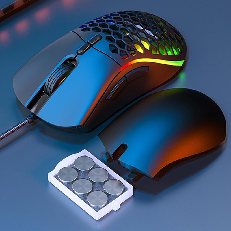 iMICE T60 7-key Custom Colorful Luminous Wired Honeycomb Gaming Mouse, Cable Length: 1.8m (Black)  |  Wired Mice Computer Accessories Wired Mice