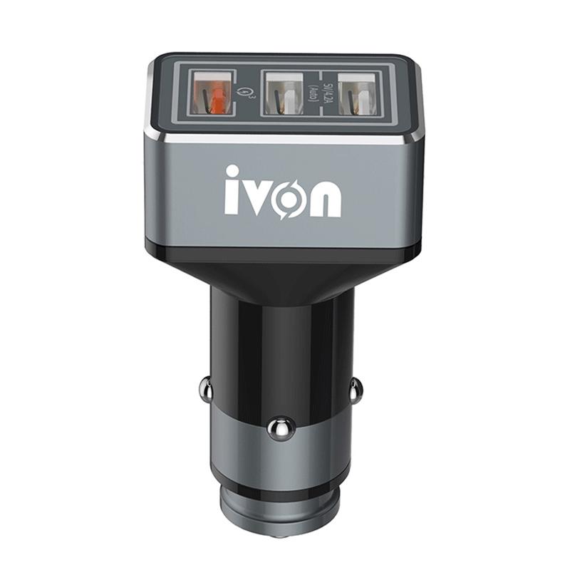 IVON CC36 39W 7.2A QC 3.0 USB + Dual USB Car Charger with Ambient Light  |  Car Charger Car Charger Car Charger