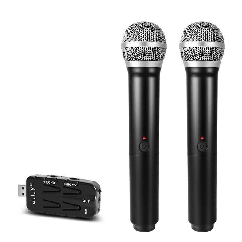 J.I.Y 2 in 1 K Song Wireless Microphones for TV PC with Audio Card USB Receiver (Black) – 2 in 1 Black  |  Microphones Computer Accessories Microphones