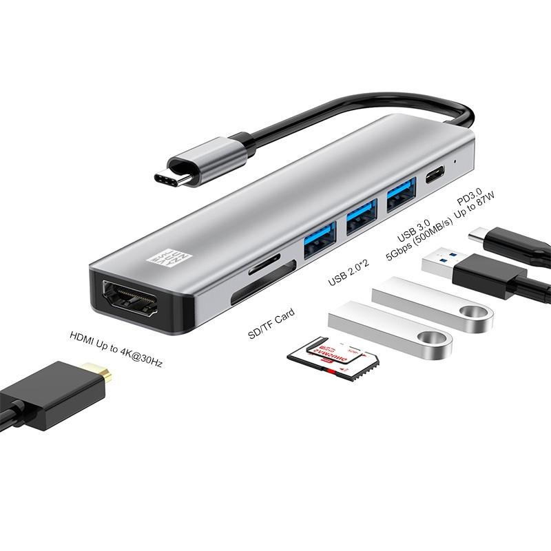 JUNSUNMAY 7 in 1 Type-C to 4K HDMI Docking Station Adapter PD Quick Charge Hub SD/TF Card Reader – JSM-HUB006  |  USB Hubs Computer Accessories USB Hubs