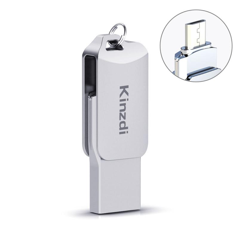 Kinzdi 32GB USB 2.0 Android Phone & Computer Dual-use Rotary Metal U Disk V8 (Silver) – 32GB Silver  |  USB Flash Memory Computer Accessories USB Flash Memory