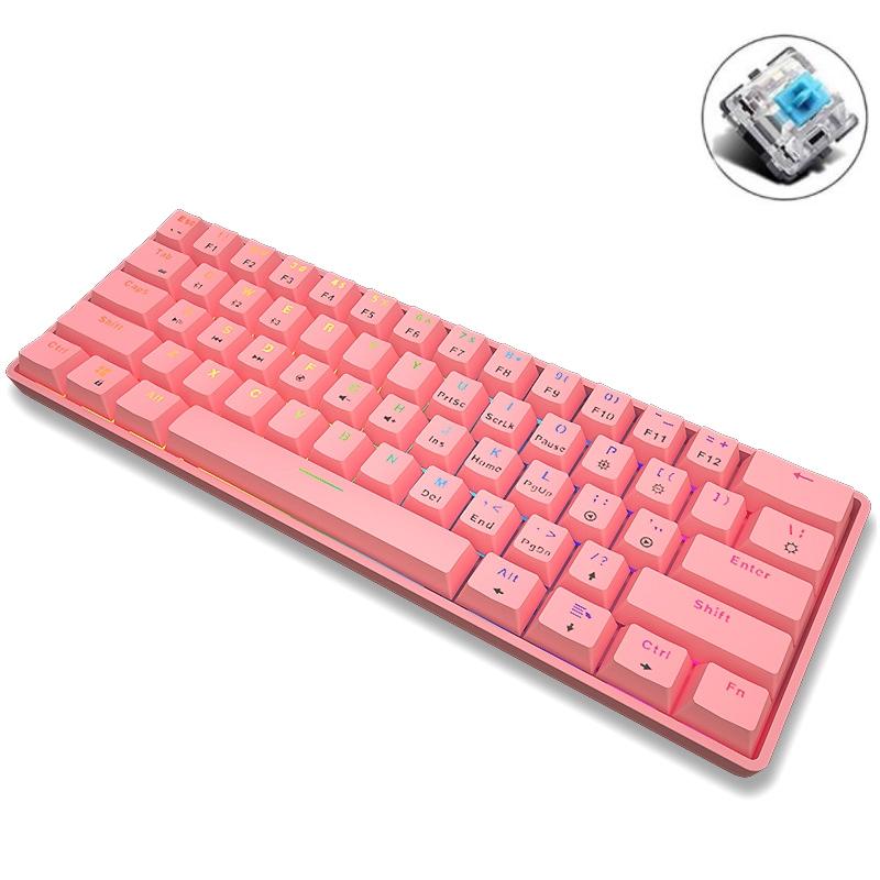 LEAVEN K28 61 Keys Gaming Office Computer RGB Wireless Bluetooth + Wired Dual Mode Mechanical Keyboard, Cabel Length: 1.5m, Colour: Green Axis (Pink)  |  Wireless Keyboards Computer Accessories Wireless Keyboards