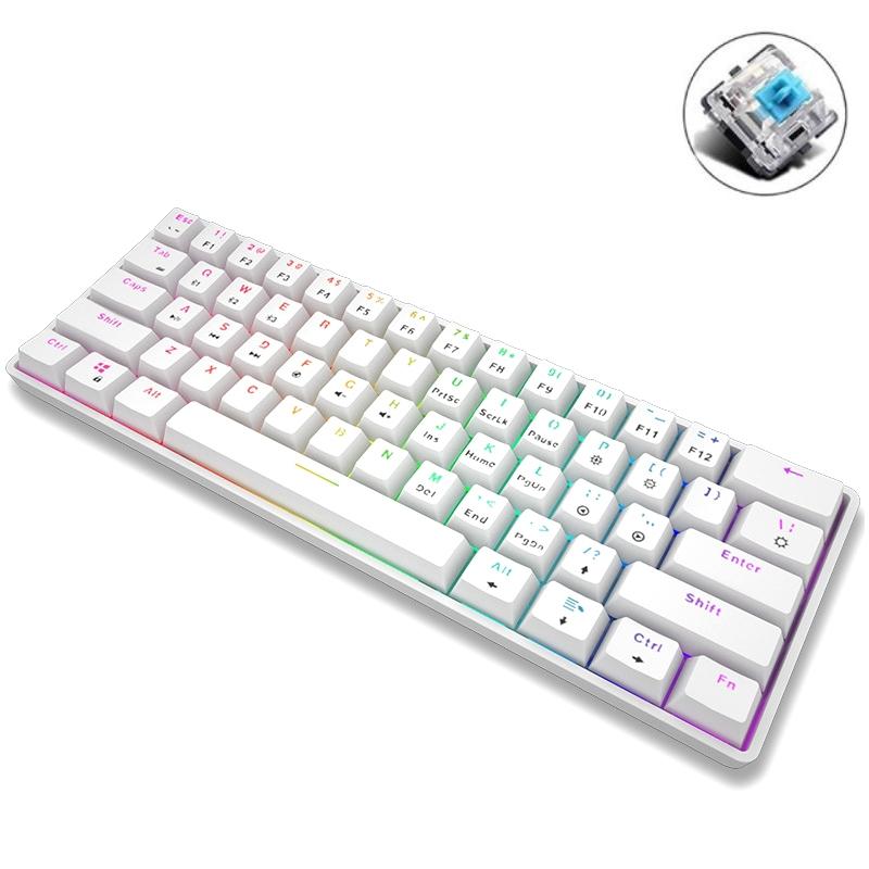 LEAVEN K28 61 Keys Gaming Office Computer RGB Wireless Bluetooth + Wired Dual Mode Mechanical Keyboard, Cabel Length: 1.5m, Colour: Green Axis (White)  |  Wireless Keyboards Computer Accessories Wireless Keyboards