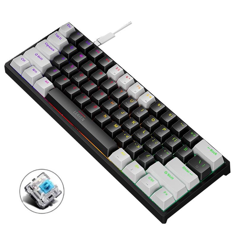 LEAVEN K620 61 Keys Hot Plug-in Glowing Game Wired Mechanical Keyboard – White Black Green Shaft  |  Wired Keyboards Computer Accessories Wired Keyboards