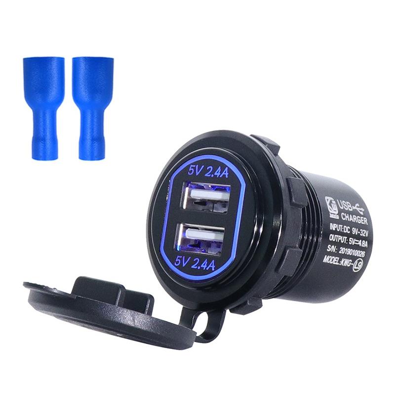 Metal Double USB Car Charger 5V 4.8A Aluminum Alloy Car Charger (Black Shell Blue Light With Terminal) – L9 (Black Shell Blue Light With Terminal)  |  Car Charger Car Charger Car Charger