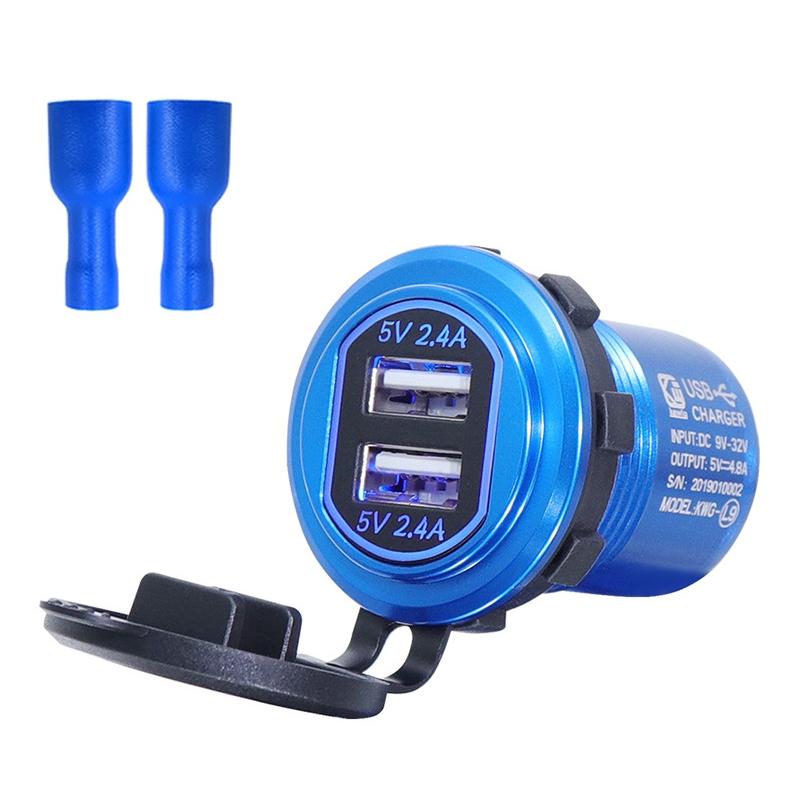 Metal Double USB Car Charger 5V 4.8A Aluminum Alloy Car Charger (Blue Shell Blue Light With Terminal) – L9 (Blue Shell Blue Light With Terminal)  |  Car Charger Car Charger Car Charger