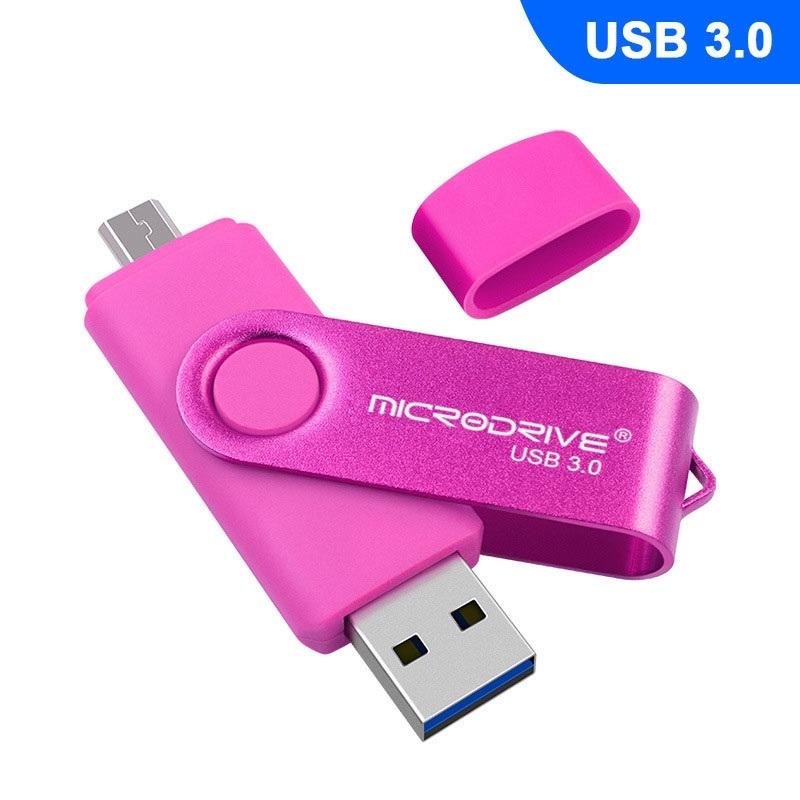 MicroDrive 16GB USB 3.0 Android Phone & Computer Dual-use Rotary Metal U Disk (Pink)  |  USB Flash Memory Computer Accessories USB Flash Memory