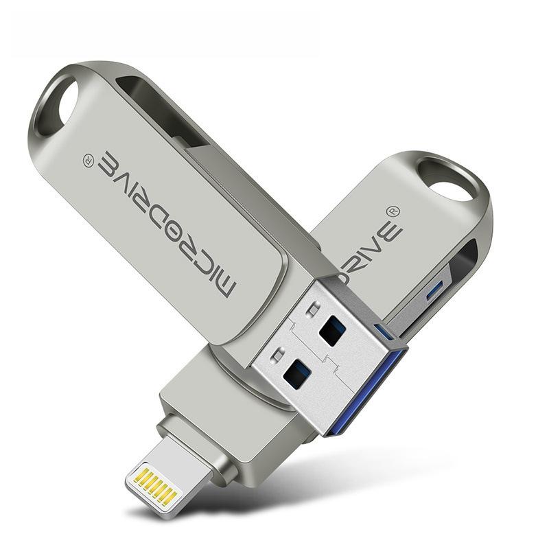 MicroDrive 2 In 1 8 Pin + USB 2.0 Portable Metal USB Flash Disk, Capacity: 256GB (Silver)  |  USB Flash Memory Computer Accessories USB Flash Memory