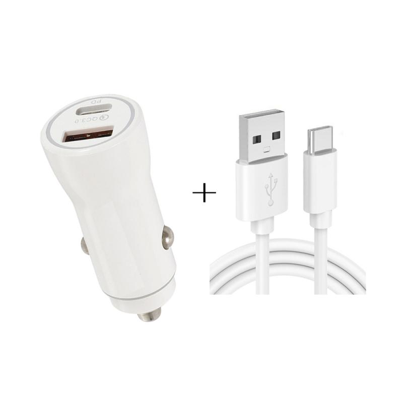 P21 Portable PD 20W + QC3.0 18W Dual Ports Fast Car Charger with USB to Type-C Cable Kit (White) – with Type-C Cable  |  Car Charger Car Charger Car Charger