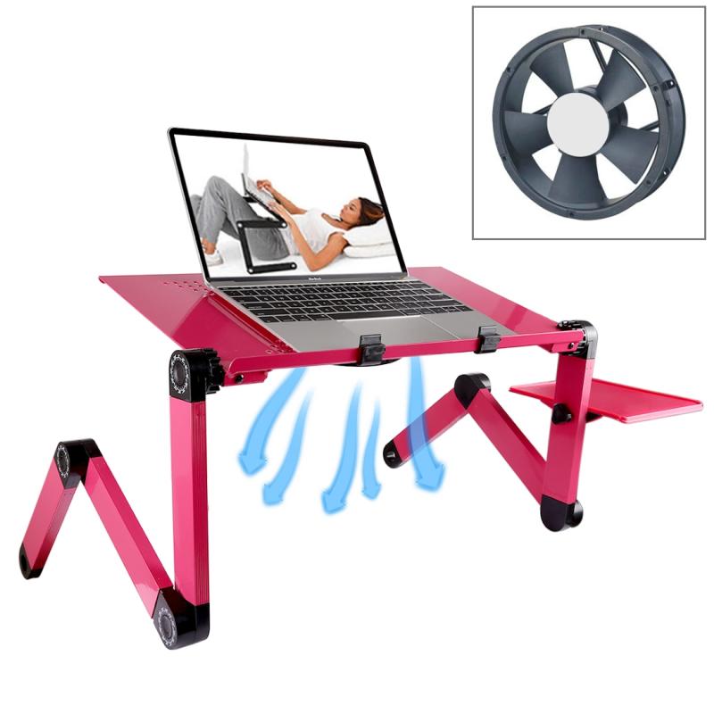 Portable 360 Degree Adjustable Foldable Aluminum Alloy Desk Stand with Cool Fans & Mouse Pad for Laptop / Notebook (Magenta)  |  Laptop Stands Computer Accessories Laptop Stands