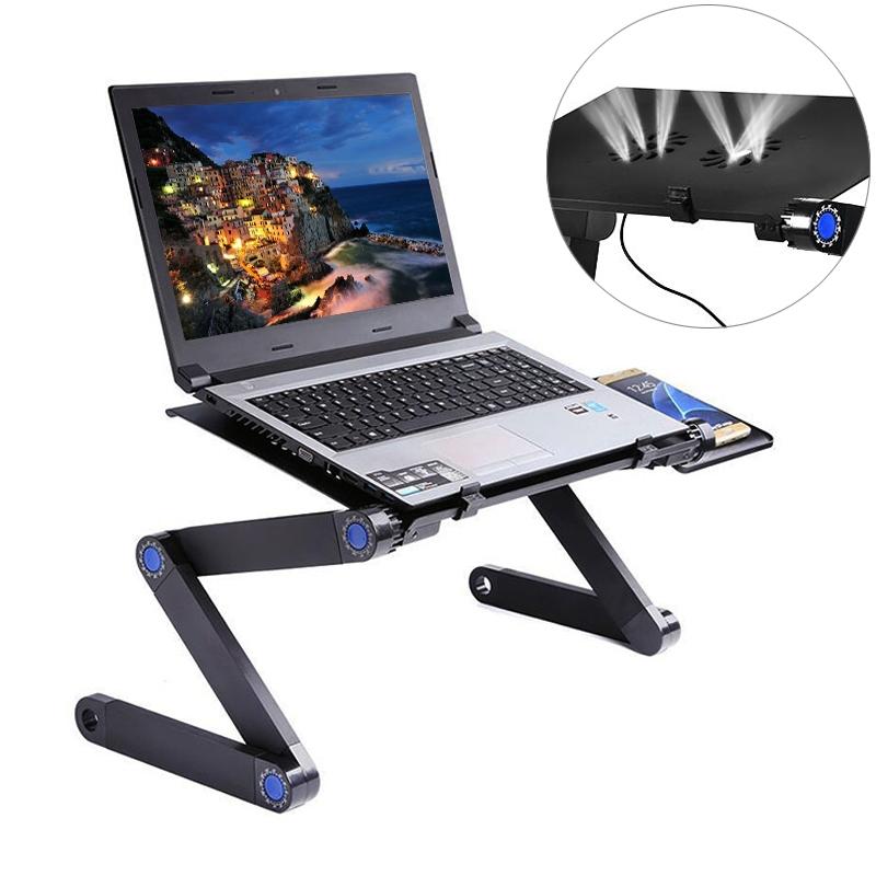 Portable 360 Degree Adjustable Foldable Aluminum Alloy Desk Stand with Double CPU Fans & Mouse Pad for Laptop / Notebook (Black)  |  Laptop Stands Computer Accessories Laptop Stands