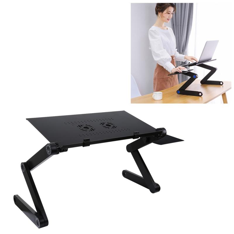 Portable 360 Degree Adjustable Foldable Aluminum Alloy Desk Stand with Double CPU Fans & Mouse Pad for Laptop / Notebook, Desk Size: 480mm x 260mm (Black) – 480 x 260mm  |  Laptop Stands Computer Accessories Laptop Stands