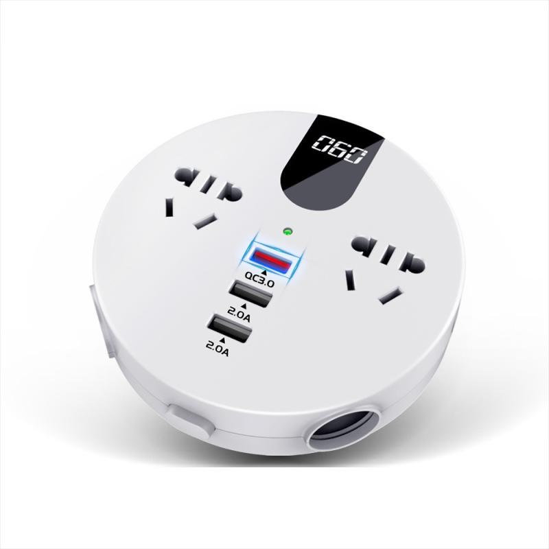 QC3.0 Car 12V 24V To 110V 220V Multi-function Inverter (White Round)  |  Car Charger Car Charger Car Charger