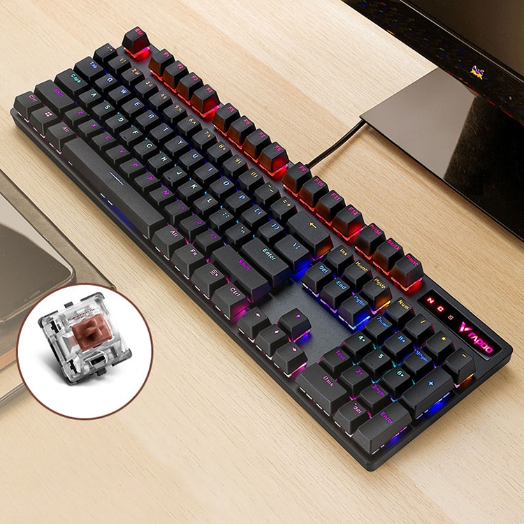 Rapoo V500 PRO Mixed Light 104 Keys Desktop Laptop Computer Game Esports Office Home Typing Wired Mechanical Keyboard (Tea Shaft)  |  Wired Keyboards Computer Accessories Wired Keyboards