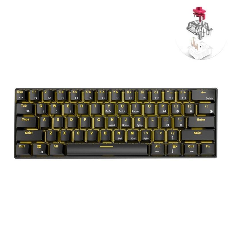 RK61 61 Keys Bluetooth / 2.4G Wireless / USB Wired Three Modes Tablet Mobile Gaming Mechanical Keyboard, Cable Length: 1.5m, Style: Red Shaft (Black)  |  Wired Keyboards Computer Accessories Wired Keyboards