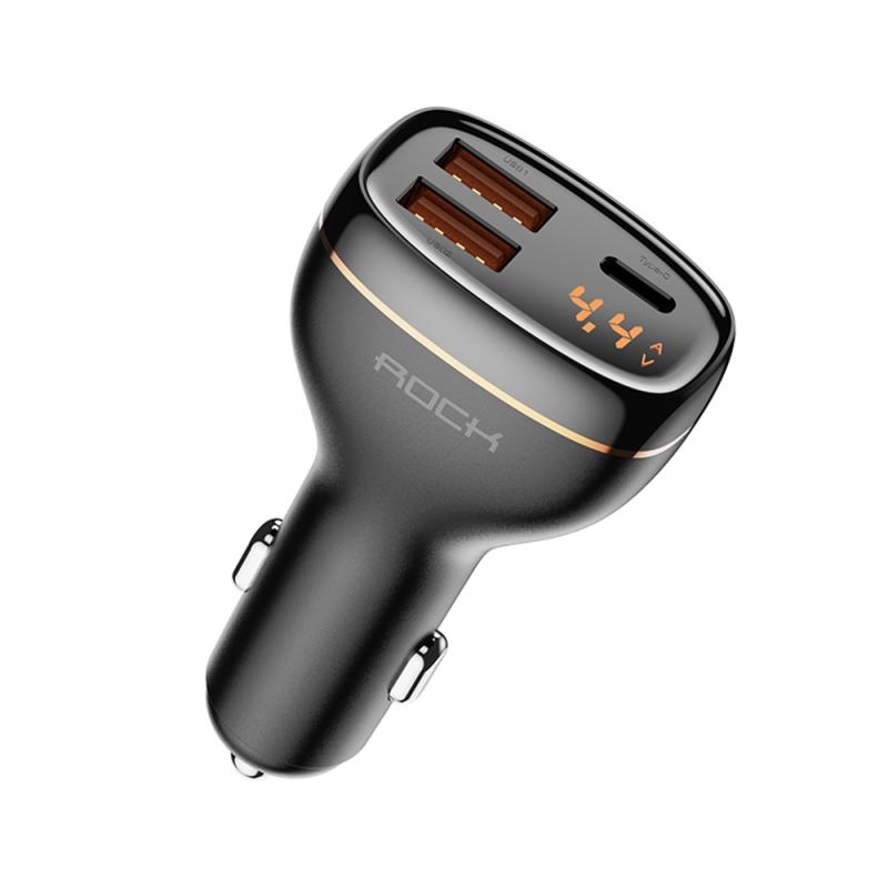 ROCK C301 60W Smart Digital Display Three Ports Car Charger (Black)  |  Car Charger Car Charger Car Charger