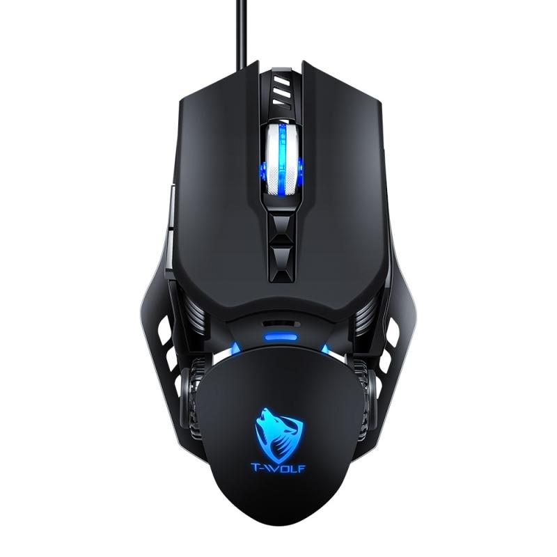 T-WOLF G530 USB Interface 7-Buttons 6400 DPI Wired Mouse Mechanical Gaming Macro Definition 4-Color Breathing Light Gaming Mouse, Cable Length: 1.5m (Black)  |  Wired Mice Computer Accessories Wired Mice