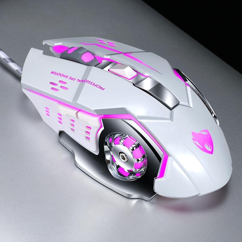 T-WOLF V6 USB Interface 6-Buttons 3200 DPI Wired Mouse Gaming Mechanical Macro Programming 7-Color Luminous Gaming Mouse, Cable Length: 1.5m (Macro Definition Silent Version White)  |  Wired Mice Computer Accessories Wired Mice