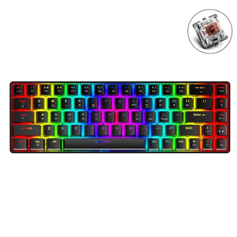 T8 68 Keys Mechanical Gaming Keyboard RGB Backlit Wired Keyboard, Cable Length: 1.6m (Black Tea Shaft)  |  Wired Keyboards Computer Accessories Wired Keyboards