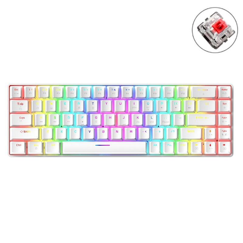 T8 68 Keys Mechanical Gaming Keyboard RGB Backlit Wired Keyboard, Cable Length: 1.6m (White RGB Red Shaft)  |  Wired Keyboards Computer Accessories Wired Keyboards