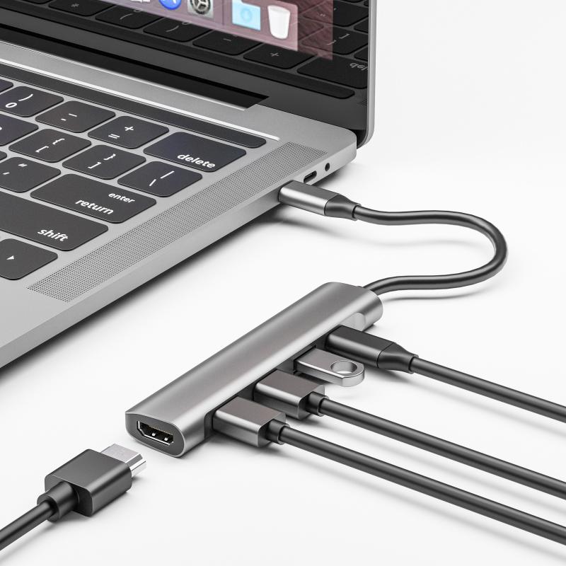 TC522 5 in 1 PD + HDMI + USB 3.0 + 2 x USB 2.0 to USB-C / Type-C HUB Adapter  |  USB Hubs Computer Accessories USB Hubs