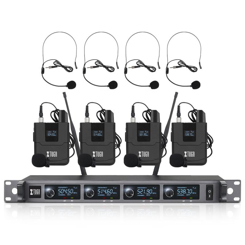 XTUGA A140-B Wireless Microphone System 4 BodyPack Headset Lavalier Microphone (AU Plug)  |  Microphones Computer Accessories Microphones