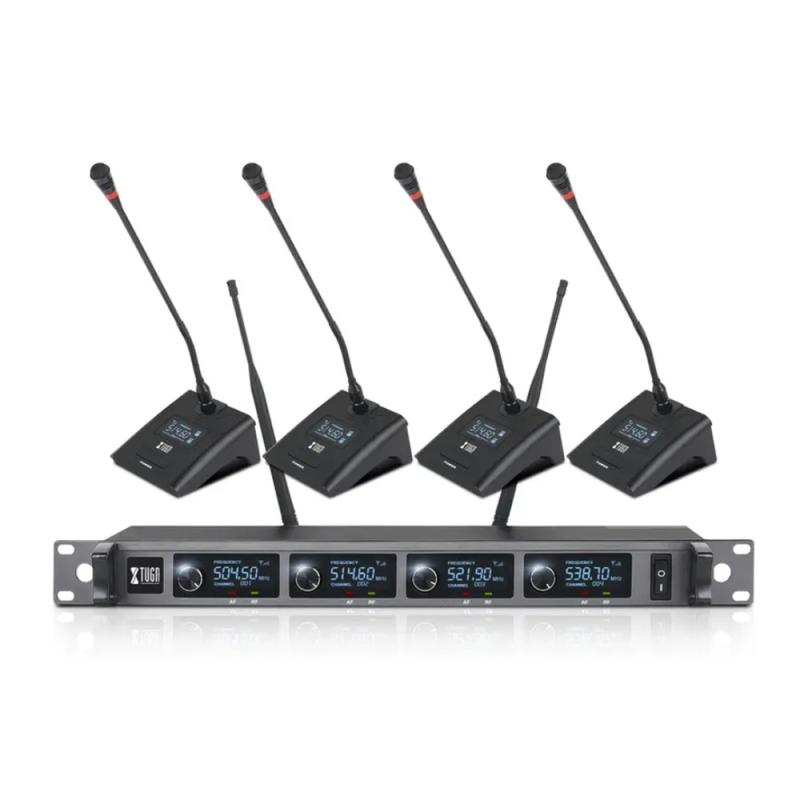 XTUGA A140-C Wireless Microphone System 4-Channel UHF Four Conference Mics (AU Plug)  |  Microphones Computer Accessories Microphones