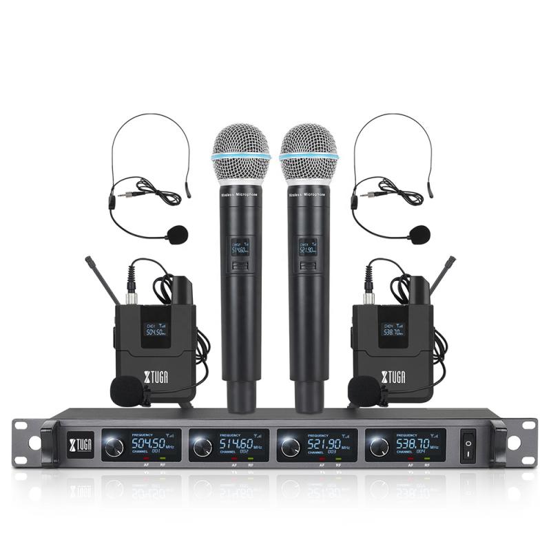 XTUGA A140-HB Wireless Microphone System 4 Channel Handheld Lavalier Headset Microphone (US Plug)  |  Microphones Computer Accessories Microphones