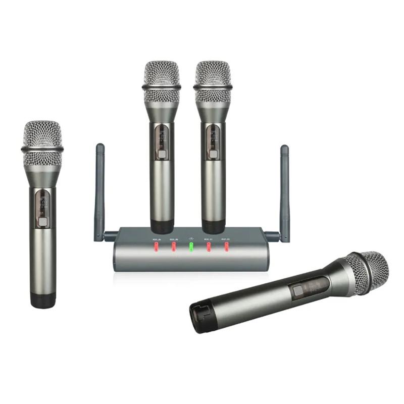 XTUGA U-F4600 Professional 4-Channel UHF Wireless Microphone System with 4 Handheld Microphone (US Plug)  |  Microphones Computer Accessories Microphones