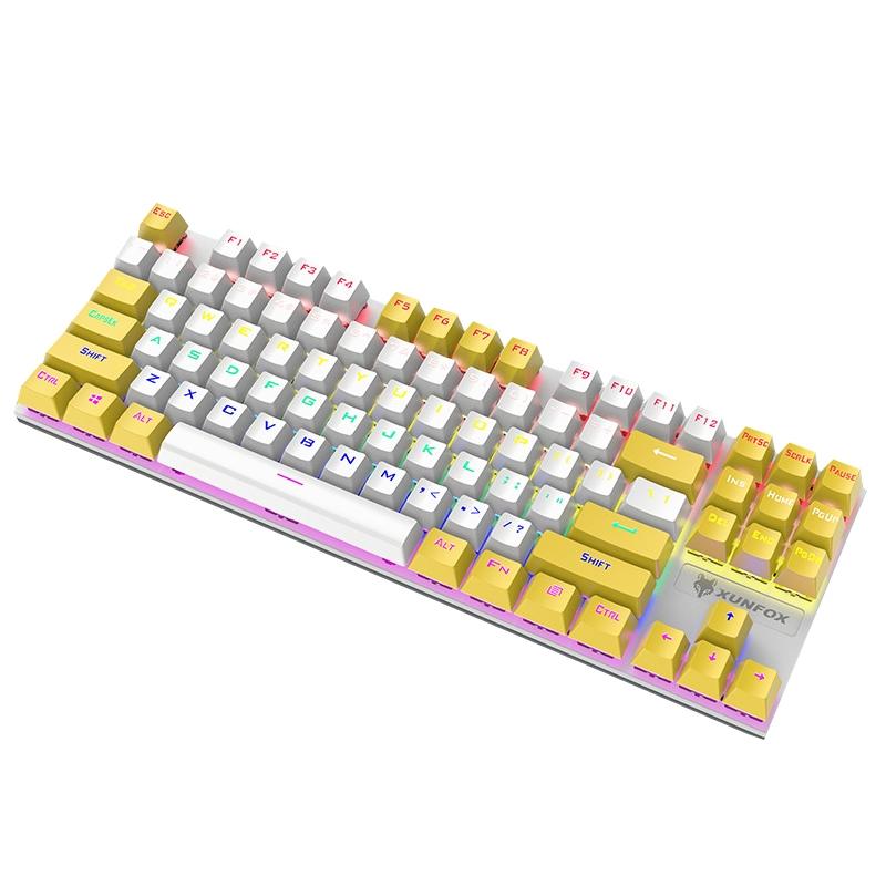 XUNFOX K80 87 Keys Wired Gaming Mechanical Illuminated Keyboard, Cable Length: 1.5m (White Yellow)  |  Wired Keyboards Computer Accessories Wired Keyboards