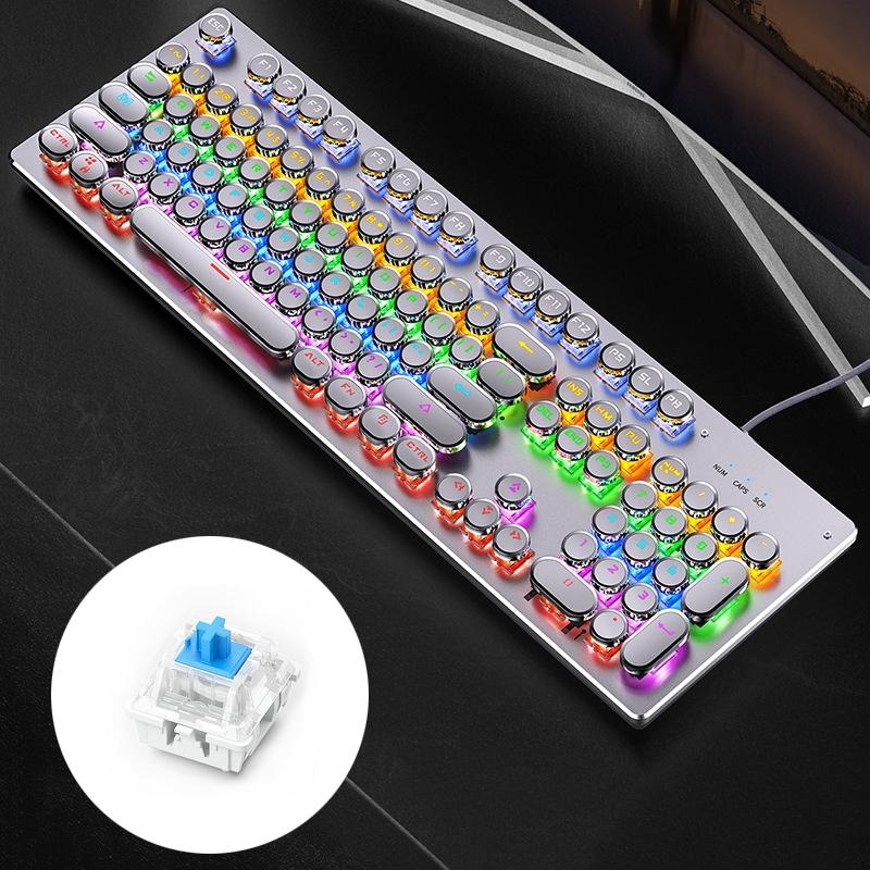 YINDIAO Electroplating Punk Mixed Light USB Mechanical Gaming Wired Keyboard, Blue Shaft (White)  |  Wired Keyboards Computer Accessories Wired Keyboards