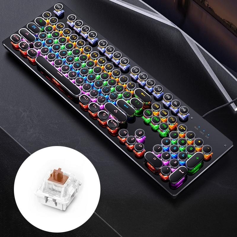 YINDIAO Electroplating Punk Mixed Light USB Mechanical Gaming Wired Keyboard, Tea Shaft (Black)  |  Wired Keyboards Computer Accessories Wired Keyboards