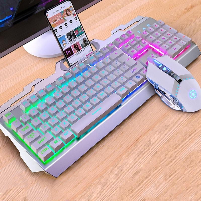 YINDIAO V2 Mechanical Feel Gaming Keyboard Mouse Set (White Rainbow Light)  |  Wired Keyboards Computer Accessories Wired Keyboards