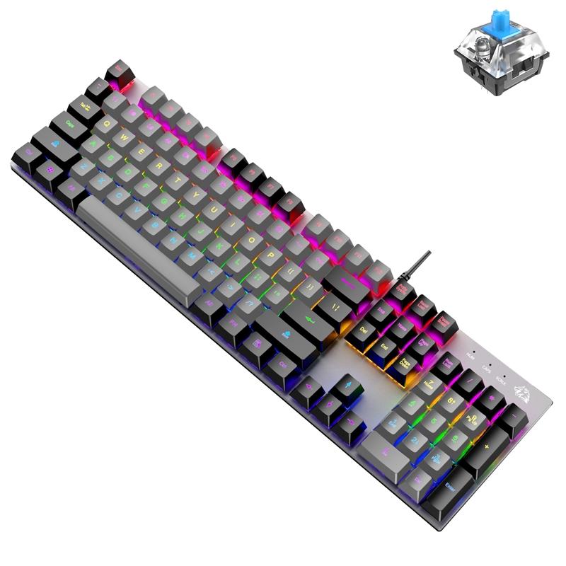 ZIYOU LANG K1 104 Keys Office Punk Glowing Color Matching Wired Keyboard, Cable Length: 1.5m (Gray Black Green Axis) – K1 Gray Black Green Axis  |  Wired Keyboards Computer Accessories Wired Keyboards