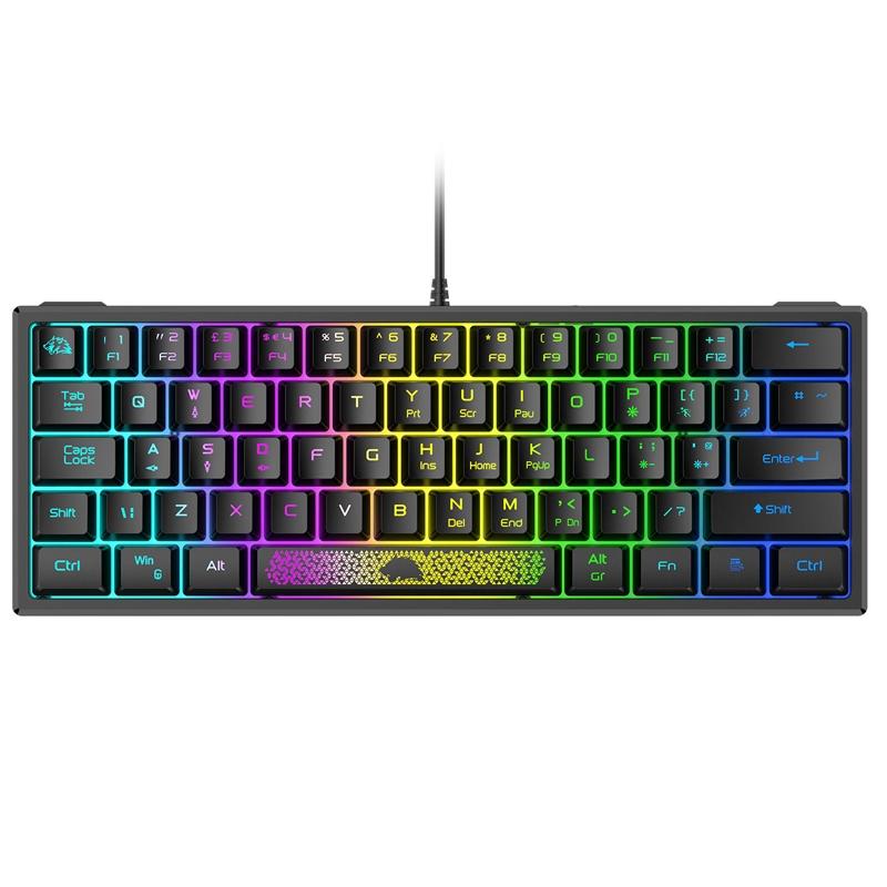 ZIYOU LANG K61 62 Keys RGB Lighting Mini Gaming Wired Keyboard (1.5m Cable, Black)  |  Wired Keyboards Computer Accessories Wired Keyboards