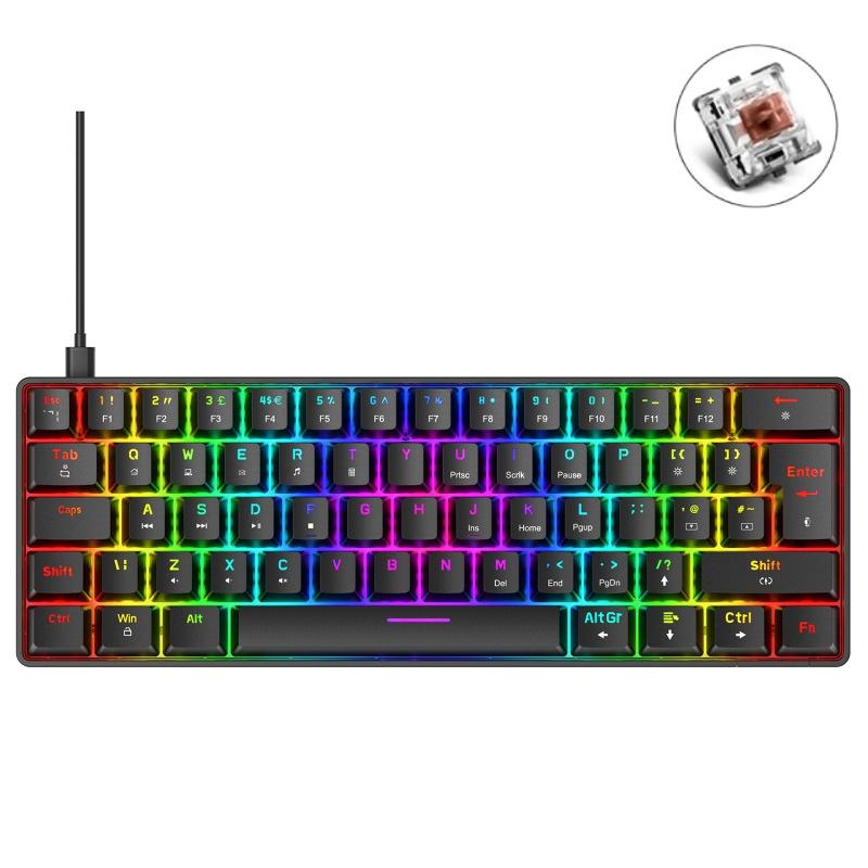 ZIYOU LANG T60 62-Key RGB Luminous Mechanical Wired Keyboard, Cable Length: 1.5m (Black Tea Shaft) – T60 Black Tea Shaft  |  Wired Keyboards Computer Accessories Wired Keyboards