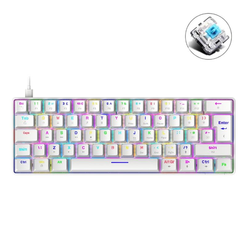 ZIYOU LANG T60 62-Key RGB Luminous Mechanical Wired Keyboard, Cable Length: 1.5m (White Green Shaft) – T60 White Green Shaft  |  Wired Keyboards Computer Accessories Wired Keyboards