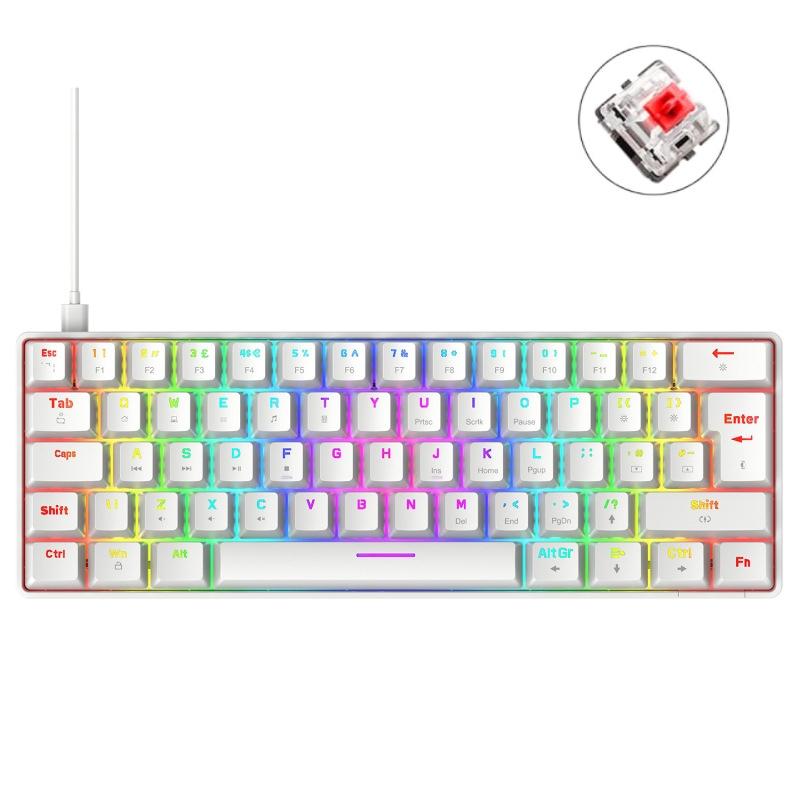 ZIYOU LANG T60 62-Key RGB Luminous Mechanical Wired Keyboard, Cable Length: 1.5m (White Red Shaft) – T60 White Red Shaft  |  Wired Keyboards Computer Accessories Wired Keyboards