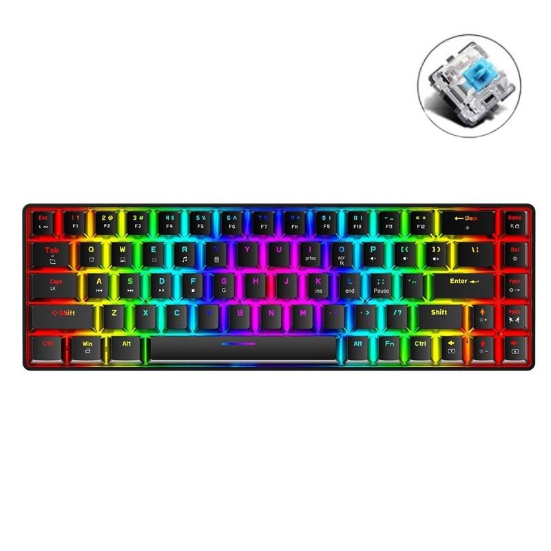 ZIYOU LANG T8 68 Keys RGB Luminous Gaming Mechanical Keyboard, Cable Length: 1.6m (Black Green Shaft) – T8 Black Green Shaft  |  Wired Keyboards Computer Accessories Wired Keyboards