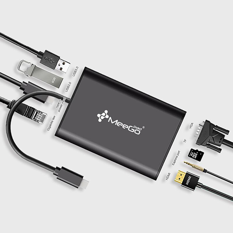 MeeGoPad USB Type-C Hub Adapter with HDMI, VGA, RJ45, 2x USB 3.0, Micro SD, 3.5mm Audio, Type C Power Ports  |  More USB & PC Accessories Computer Accessories More USB & PC Accessories